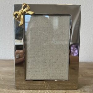 Vintage Silver & Gold Plated Photo Album Picture Frame w/ Bow Girly